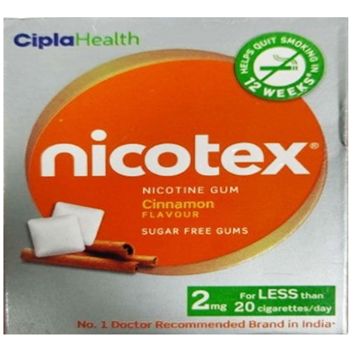 Nicotex Sugar Free 2 mg Cinnamon Flavour Nicotine Gum 12's, Pack of 1 Chewing Gums Nicotex Sugar Free 2 mg Cinnamon Flavour Nicotine Gum 12's, Pack of 1 Chewing Gums