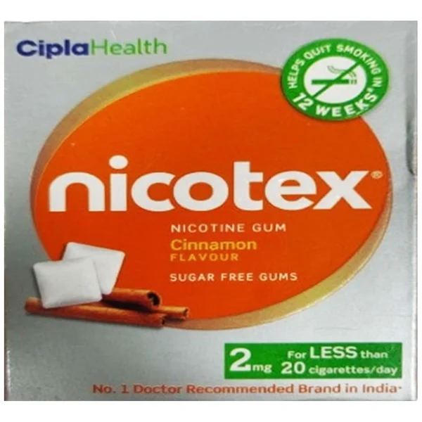 Nicotex 2mg Sugar Free Cinnamon Flavour Nicotine Gum 12's, Pack of 1 Chewing Gums