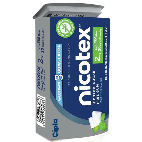 Nicotex 2mg Sugar Free Mint Plus Flavour Nicotine Gum, 40 Count