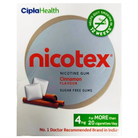 Nicotex 4mg Sugar Free Cinnamon Flavour Gums, 12 Count