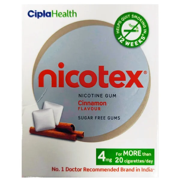 Nicotex 4mg Sugar Free Cinnamon Flavour Gum, 12 Count, Pack of 1