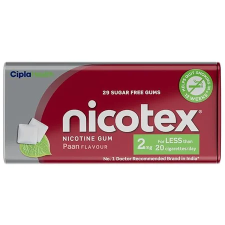 Nicotex 4mg Sugar Free Paan Flavour Nicotine Gums, 29 Count
