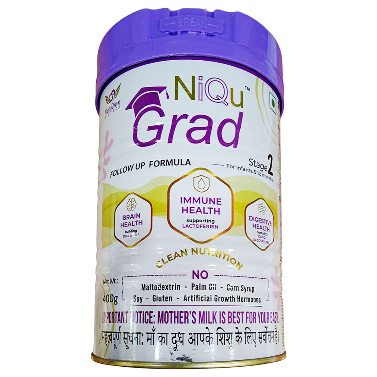 Buy Niqu Grad Stage-2 Clean Nutrition Powder, 400 gm Tin | 19 Minutes ...