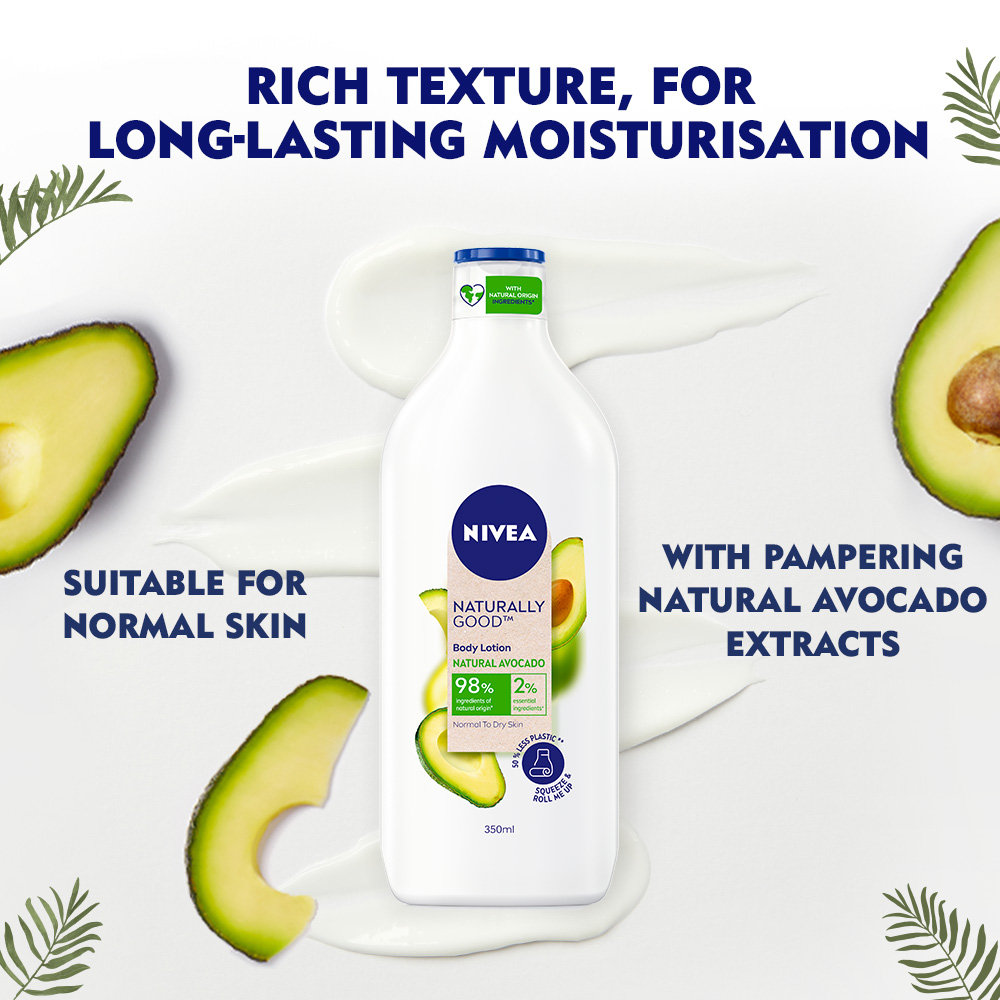 Nivea Naturally Good Natural Avocado Body Lotion 200 ml | With Natural Avacado Extract | 98 % Natural Ingredients | For Normal To Dry Skin, Pack of 1 Nivea Naturally Good Natural Avocado Body Lotion 200 ml | With Natural Avacado Extract | 98 % Natural Ingredients | For Normal To Dry Skin, Pack of 1