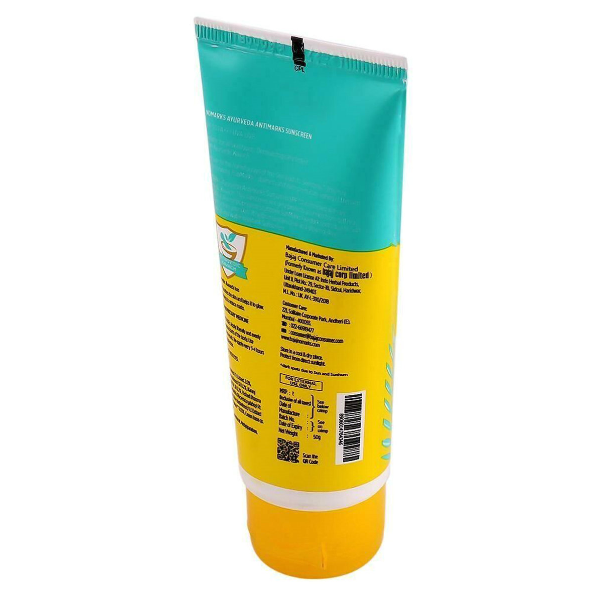 Bajaj Nomarks Antimarks Sunscreen 50 gm With SPF 50 PA+++ UVA-UVB | Kheera, Mulethi | Reduce Sun Marks | Tan Protection | Sweat & Water Resistant | All Skin Type, Pack of 1 Bajaj Nomarks Antimarks Sunscreen 50 gm With SPF 50 PA+++ UVA-UVB | Kheera, Mulethi | Reduce Sun Marks | Tan Protection | Sweat & Water Resistant | All Skin Type, Pack of 1