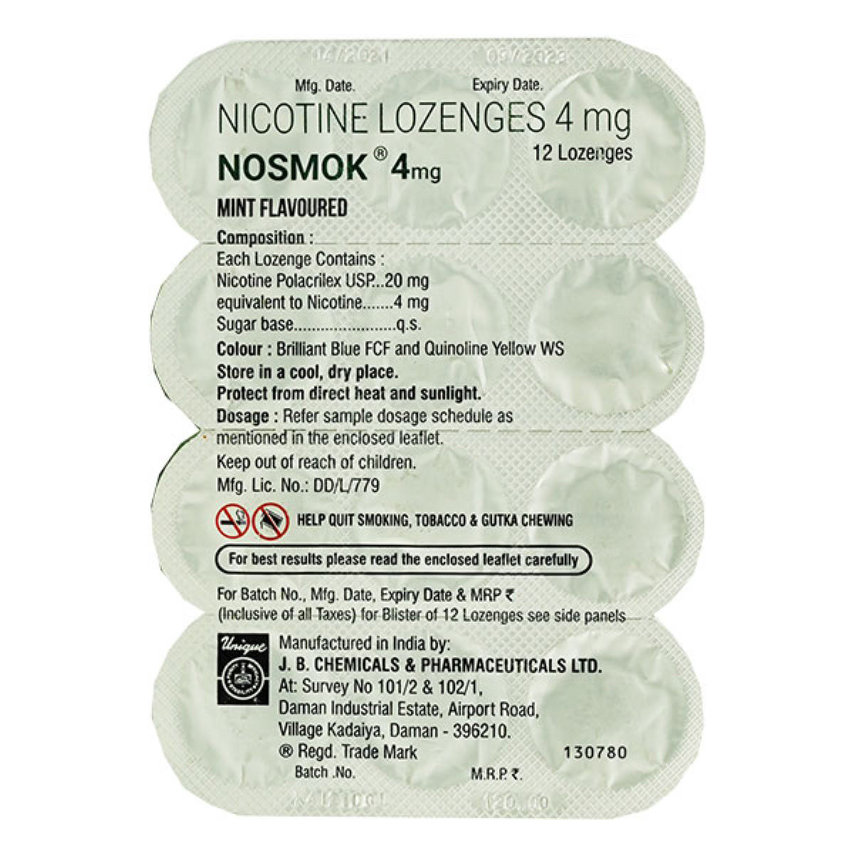 Nosmok 4mg Mint Flavour Lozenges, 12 Count, Pack of 12 S