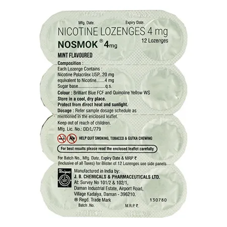 Nosmok 4mg Mint Flavour Lozenges, 12 Count