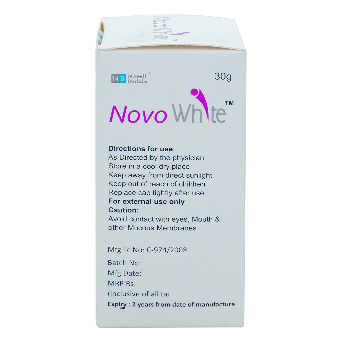 Novo White Skin Lightening & Brightening Cream 30 gm, Pack of 1 Novo White Skin Lightening & Brightening Cream 30 gm, Pack of 1
