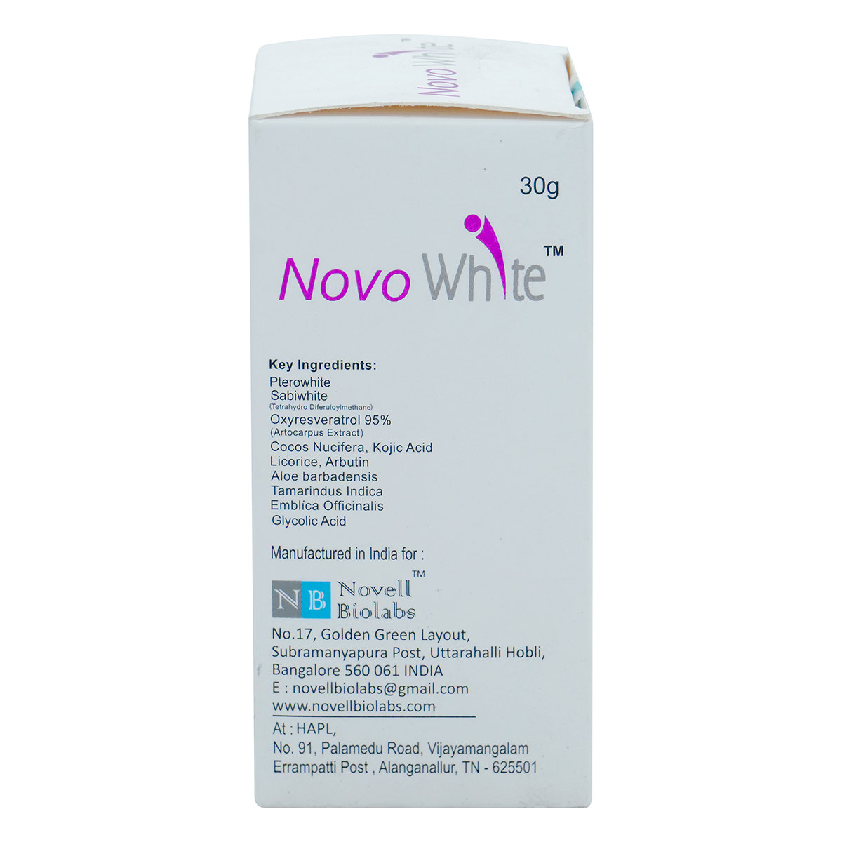 Novo White Skin Lightening & Brightening Cream 30 gm, Pack of 1 Novo White Skin Lightening & Brightening Cream 30 gm, Pack of 1