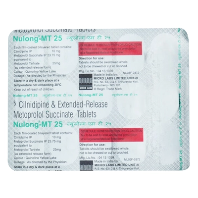 Nulong-MT 25/10Mg Tablet 15's, Pack of 15 TABLETS