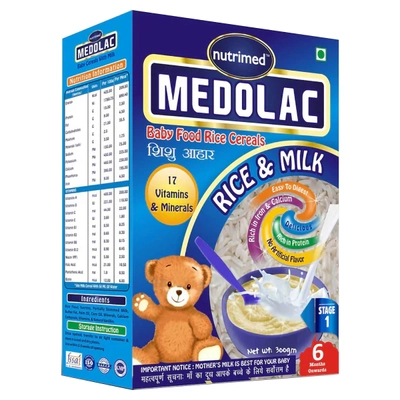 Nutrimed Medolac Rice &amp; Milk Baby Food Rice Cereals, 300 gm, Pack of 1