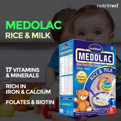 Nutrimed Medolac Rice &amp; Milk Baby Food Rice Cereals, 300 gm, Pack of 1