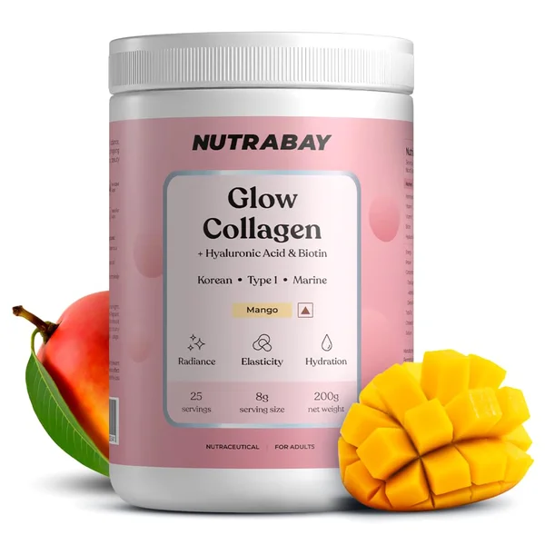 Nutrabay Marine Glow Mango Flavour Collagen Powder, 200 gm