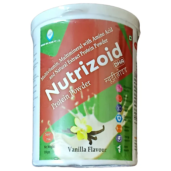 Nutrizoid Dha Sugar Free Vanilla Flavour Protein Powder, 200 gm Jar