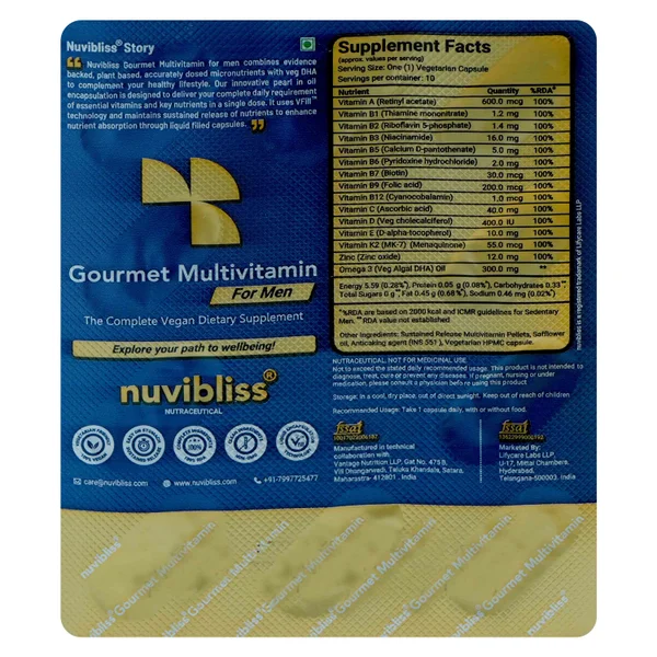 Nuvibliss Gourmet Multivtamin for Men Vegan Capsule 10's