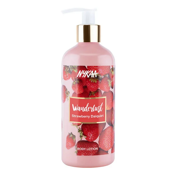 Nykaa Wanderlust Strawberry Daiquiri Body Lotion 300 ml | Moisture Lock Upto 8Hrs | Non Greasy Formula, Pack of 1