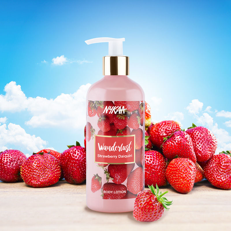 Nykaa Wanderlust Strawberry Daiquiri Body Lotion 300 ml | Moisture Lock Upto 8Hrs | Non Greasy Formula, Pack of 1 Nykaa Wanderlust Strawberry Daiquiri Body Lotion 300 ml | Moisture Lock Upto 8Hrs | Non Greasy Formula, Pack of 1