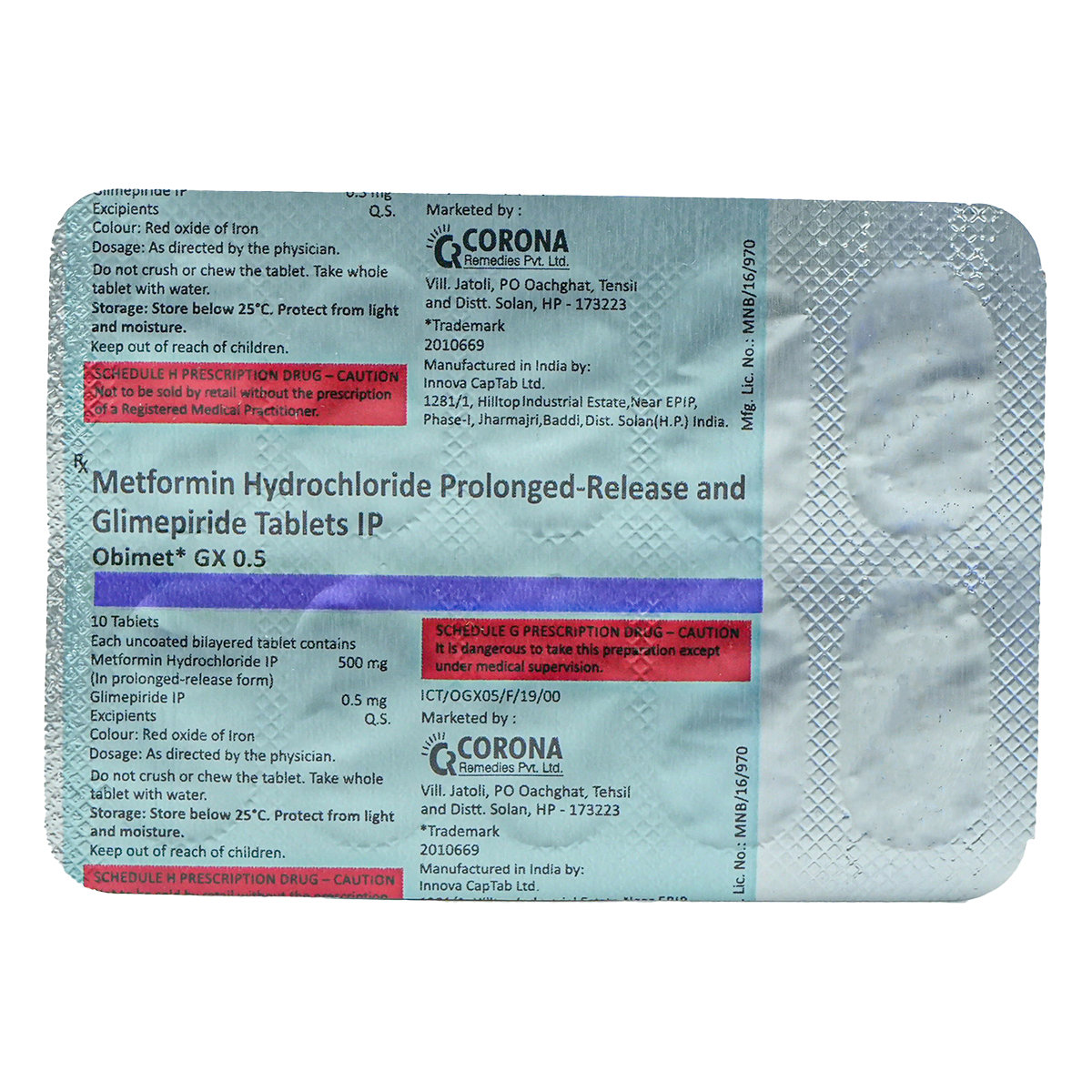 Obimet GX 0.5mg/500mg Tablet 10's, Pack of 10 TABLETS Obimet GX 0.5mg/500mg Tablet 10's, Pack of 10 TABLETS