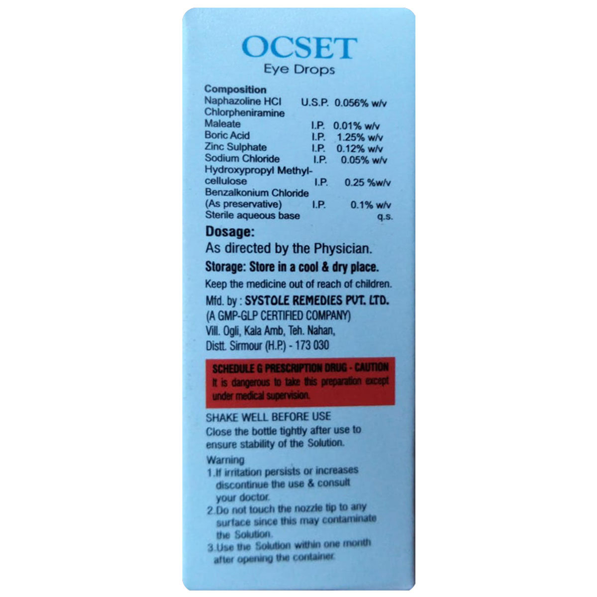 Ocset Eye Drops 10 ml, Pack of 1 Ocset Eye Drops 10 ml, Pack of 1