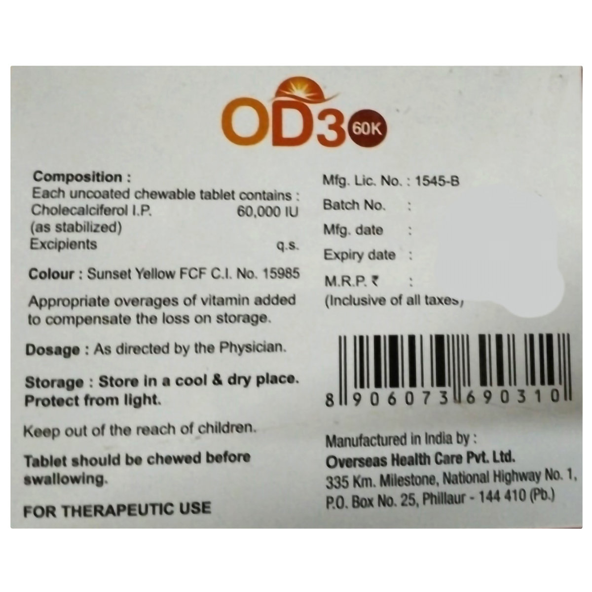 OD3 60K Tablet 4's, Pack of 4 OD3 60K Tablet 4's, Pack of 4