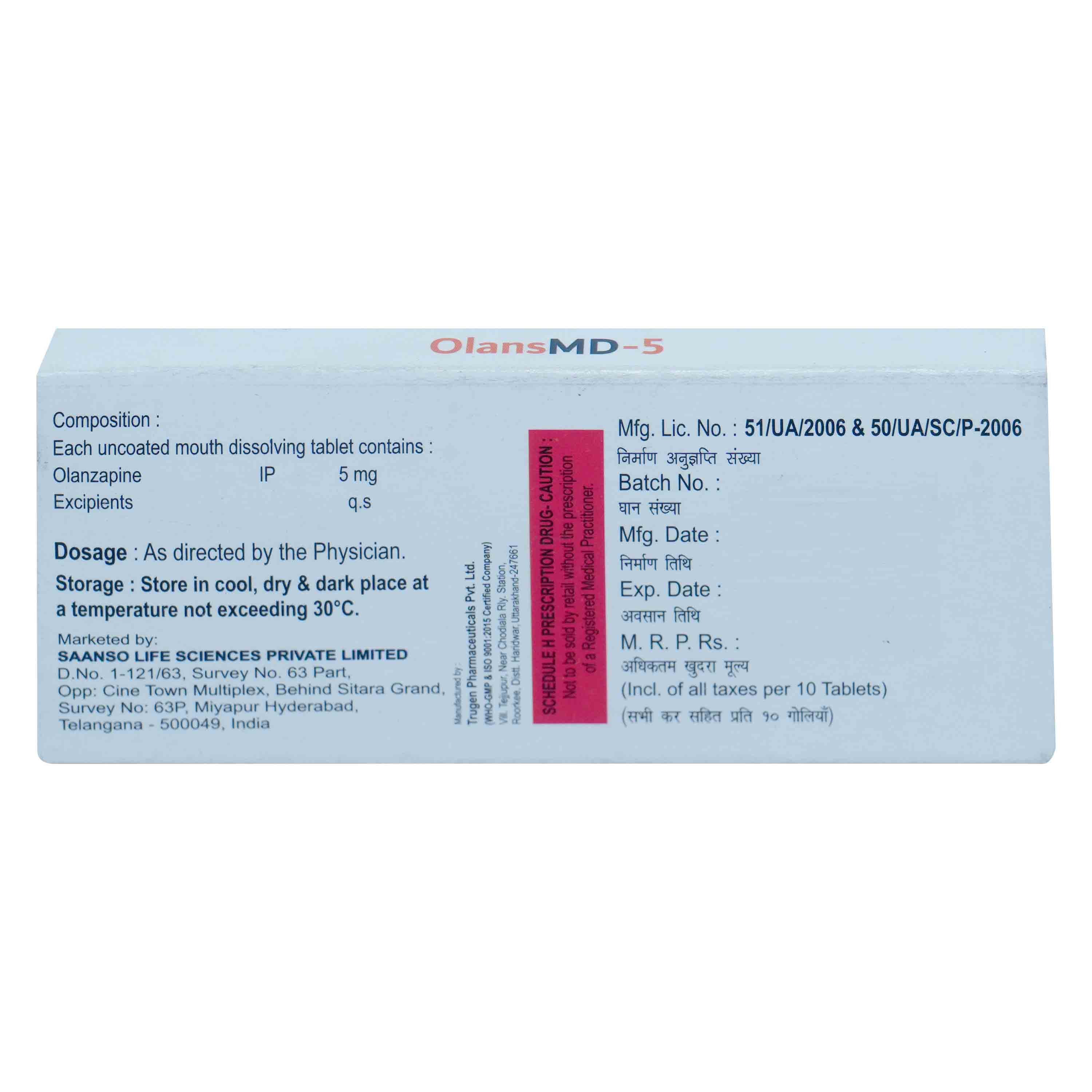 OlansMD-5 Tablet 10's, Pack of 10 TabletS OlansMD-5 Tablet 10's, Pack of 10 TabletS