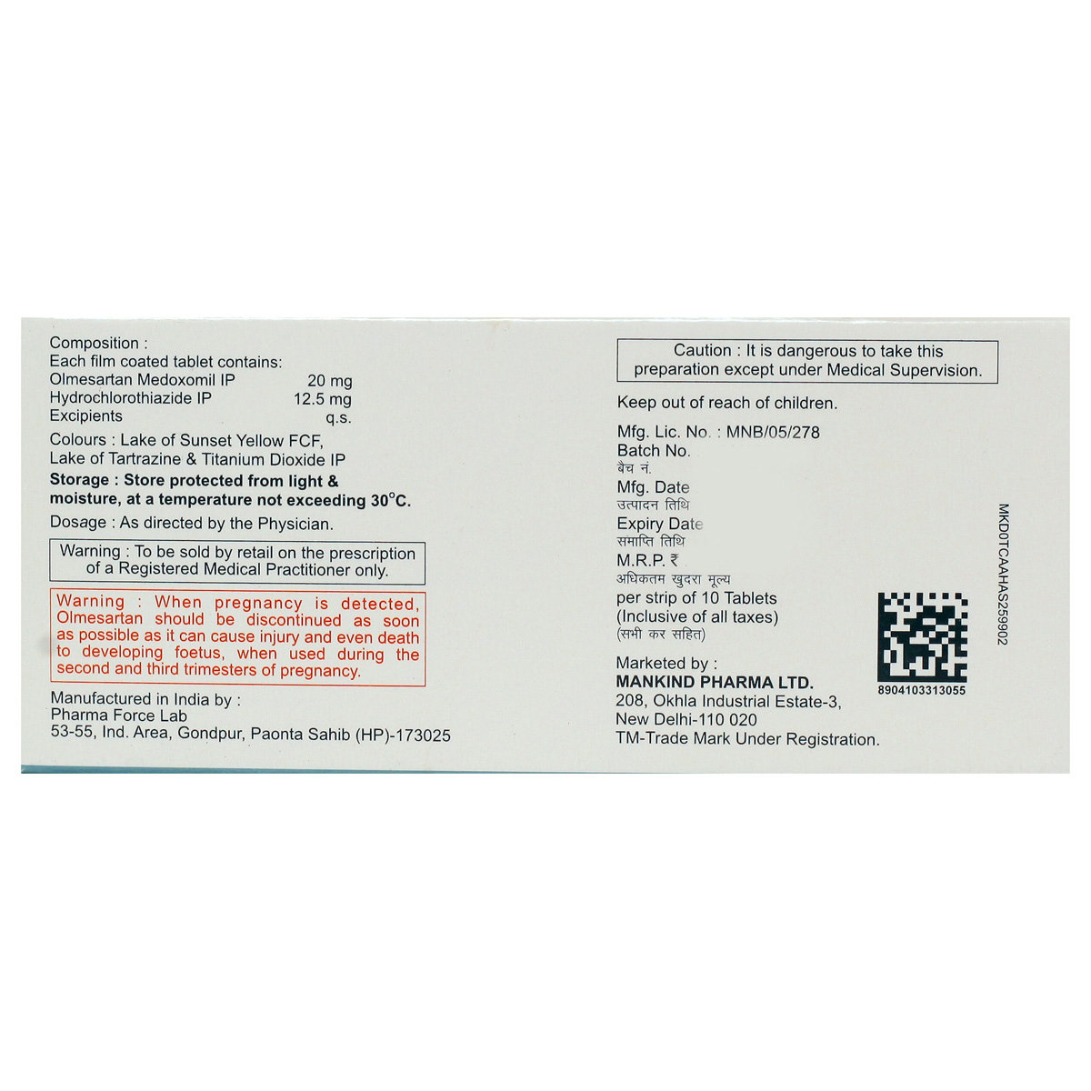 Olmetime H 20 Tablet 10's, Pack of 10 TABLETS Olmetime H 20 Tablet 10's, Pack of 10 TABLETS