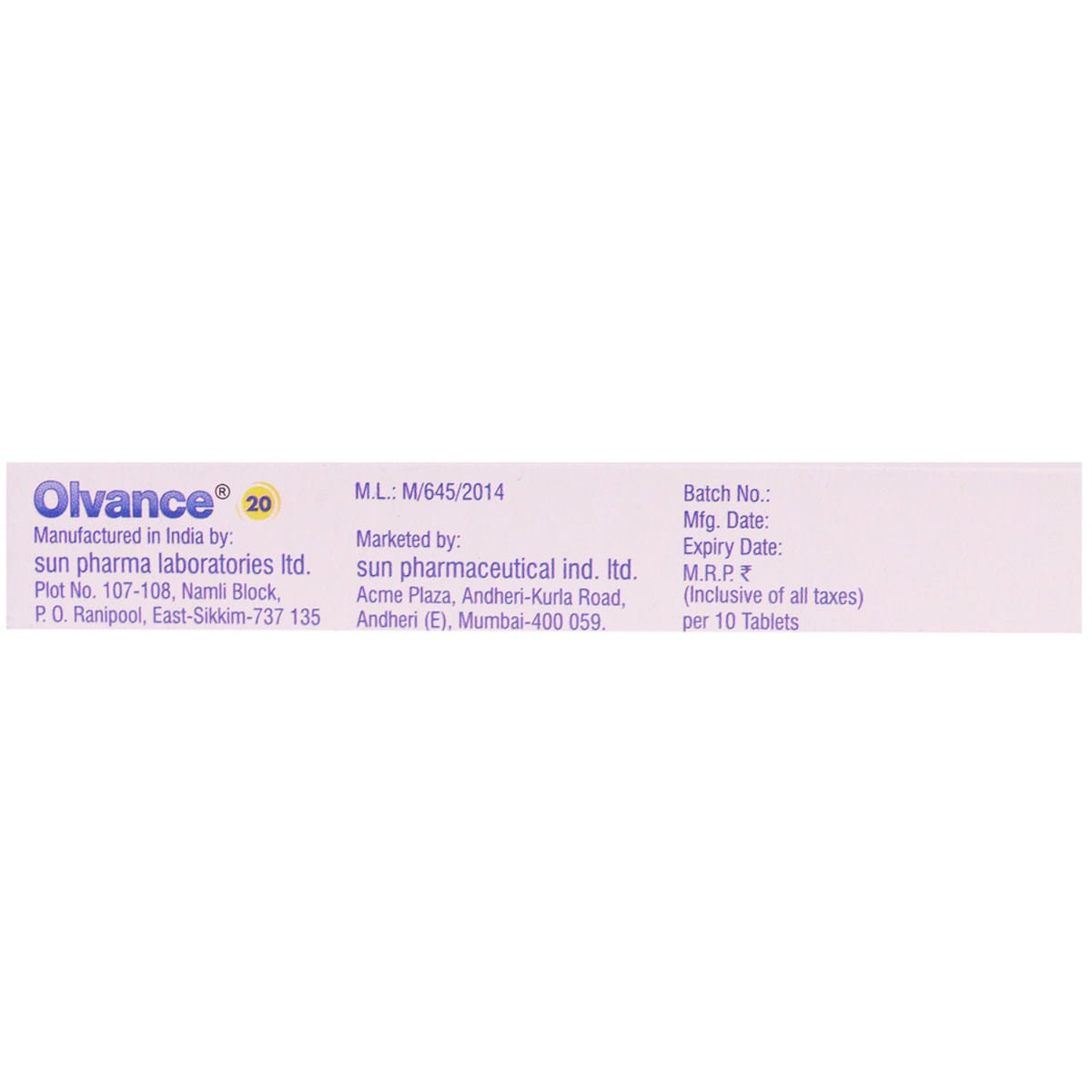 Olvance 20 Tablet 10's, Pack of 10 TABLETS Olvance 20 Tablet 10's, Pack of 10 TABLETS