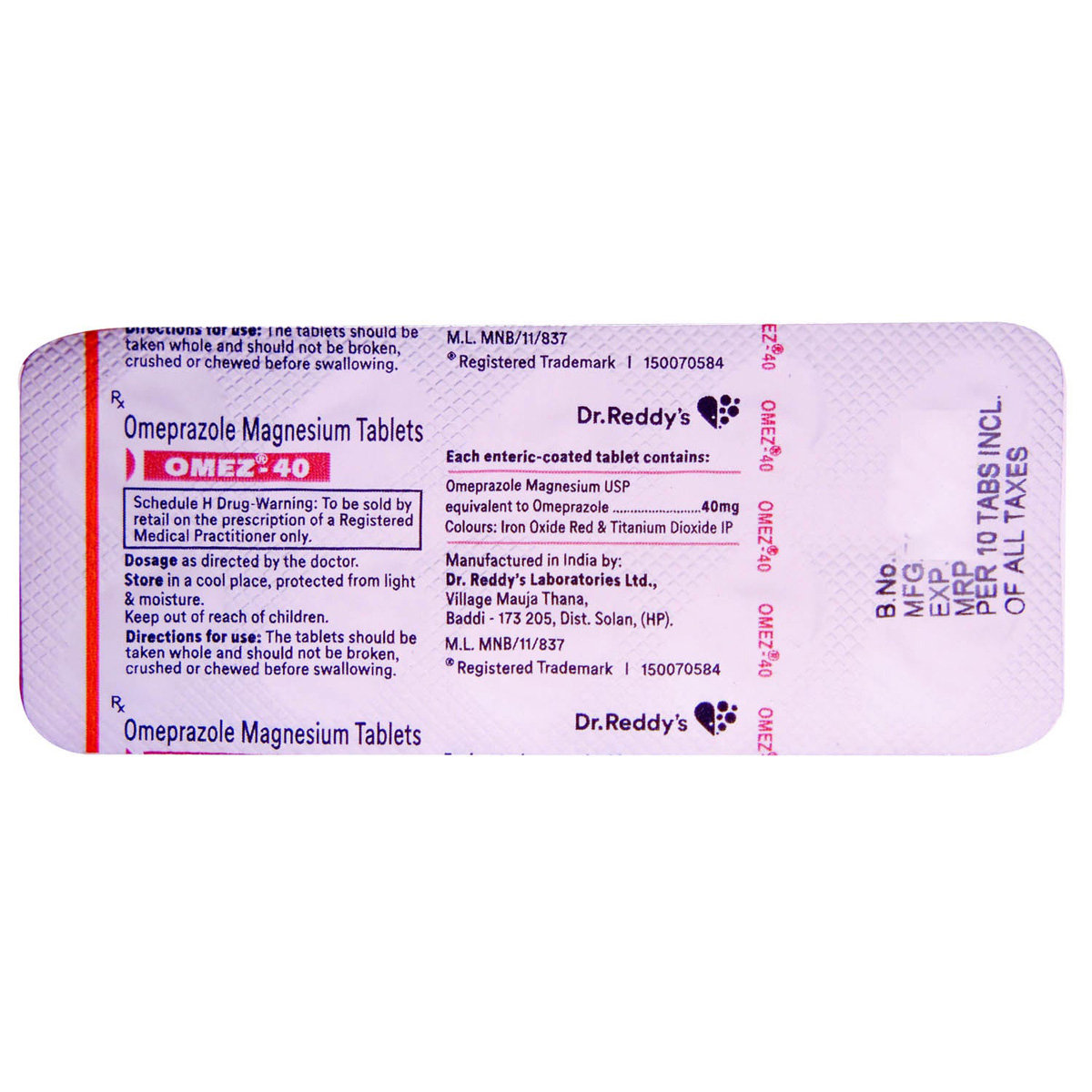 Omez-40 Tablet 10's, Pack of 10 TABLETS Omez-40 Tablet 10's, Pack of 10 TABLETS