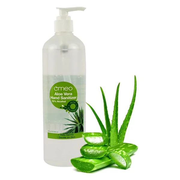 Omeo Aloe Vera Hand Sanitizer 500 ml | With Aloe Vera &amp; Calendula | 70% Alcohol | Kills Germ | Gentle On Skin | Non Sticky Formula, Pack of 1