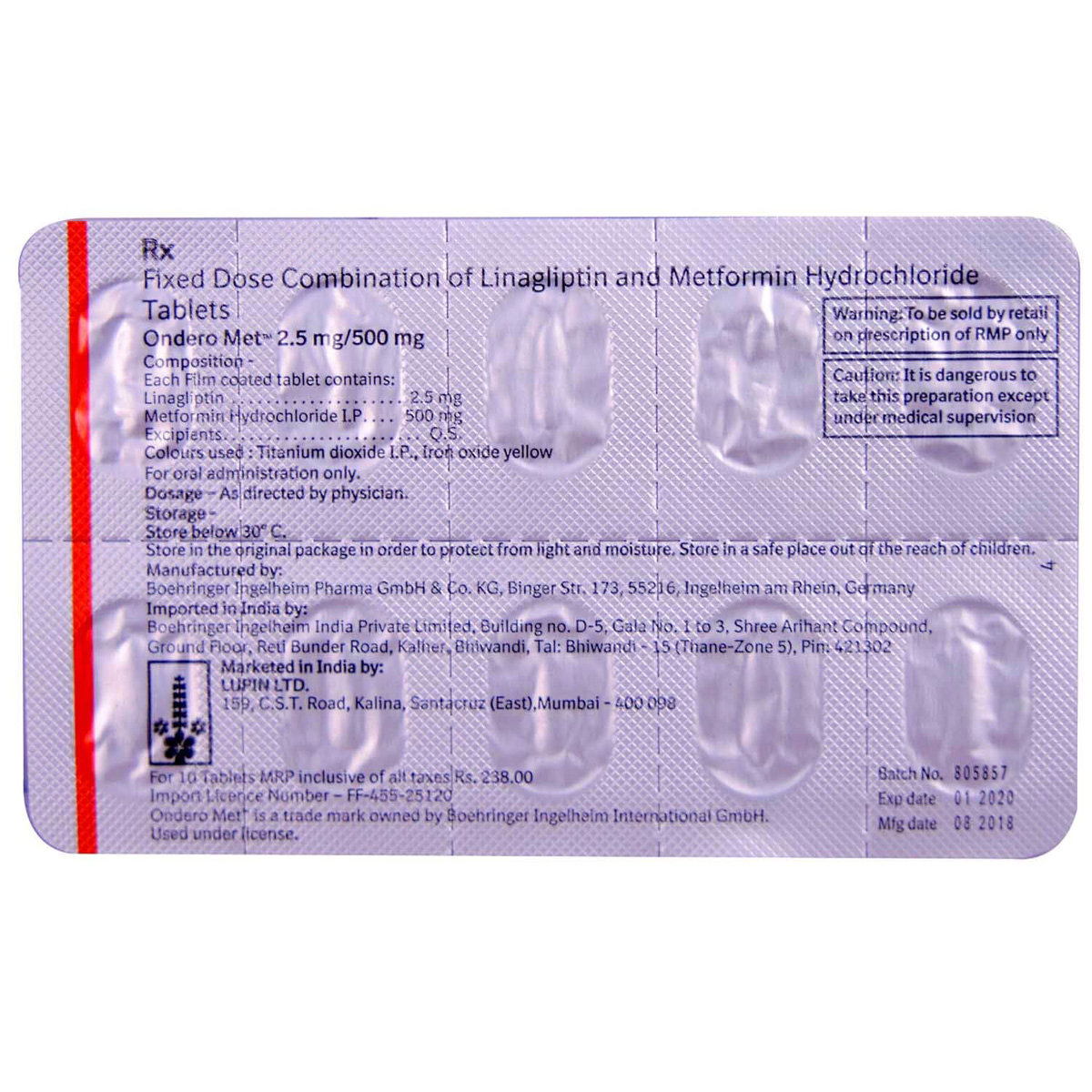 Ondero Met 2.5 mg/500 mg Tablet 10's, Pack of 10 TABLETS Ondero Met 2.5 mg/500 mg Tablet 10's, Pack of 10 TABLETS