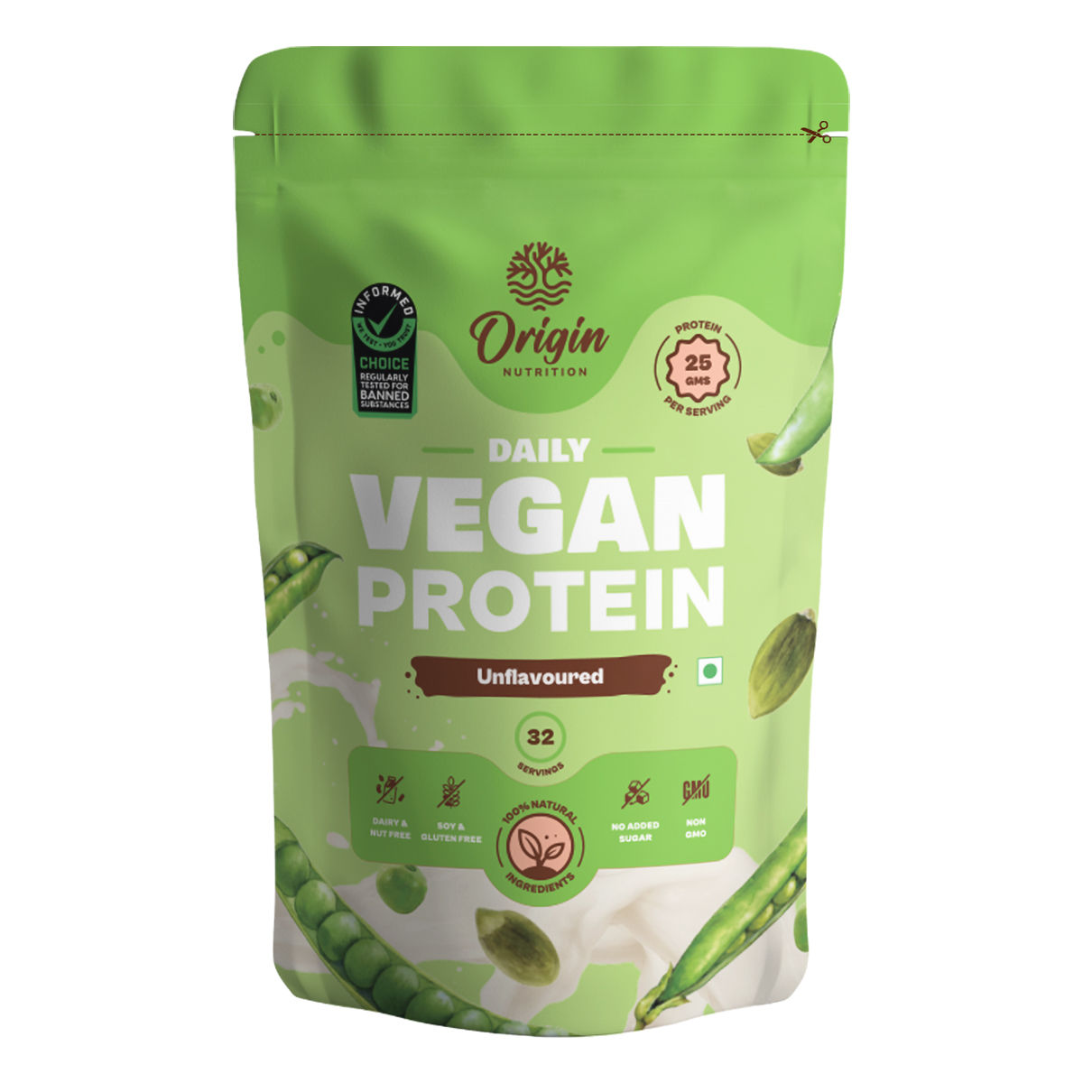Buy Origin Nutrition 100% Natural Vegan Protein Unflavour Powder, 1 kg Online