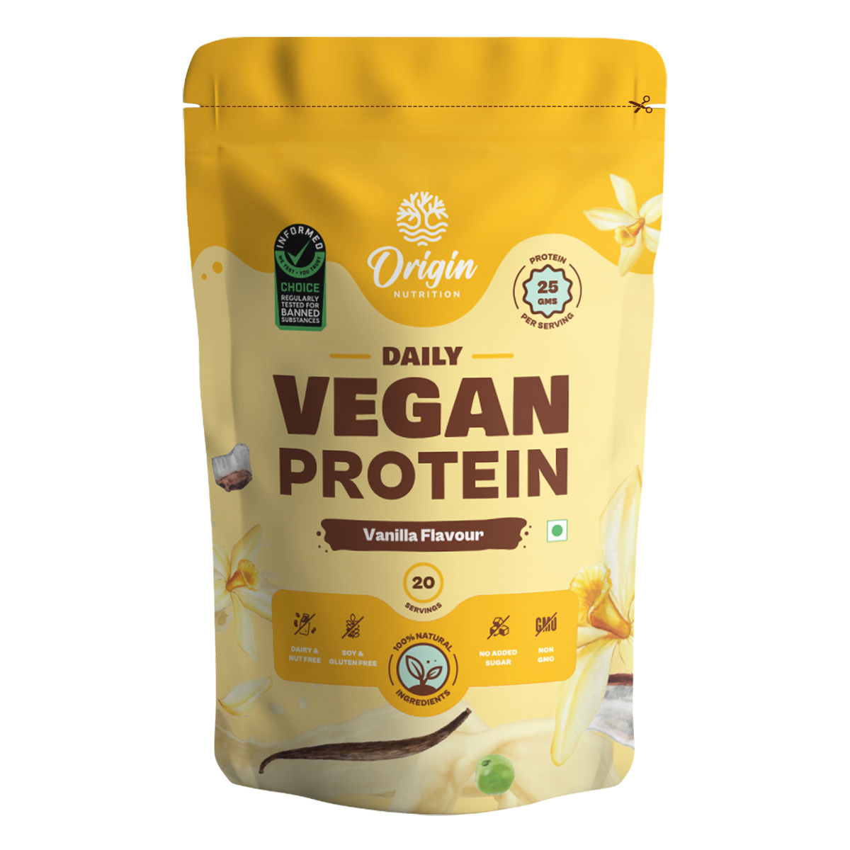 Buy Origin Nutrition 100% Natural Vegan Protein Vanilla Flavour Powder, 780 gm Online