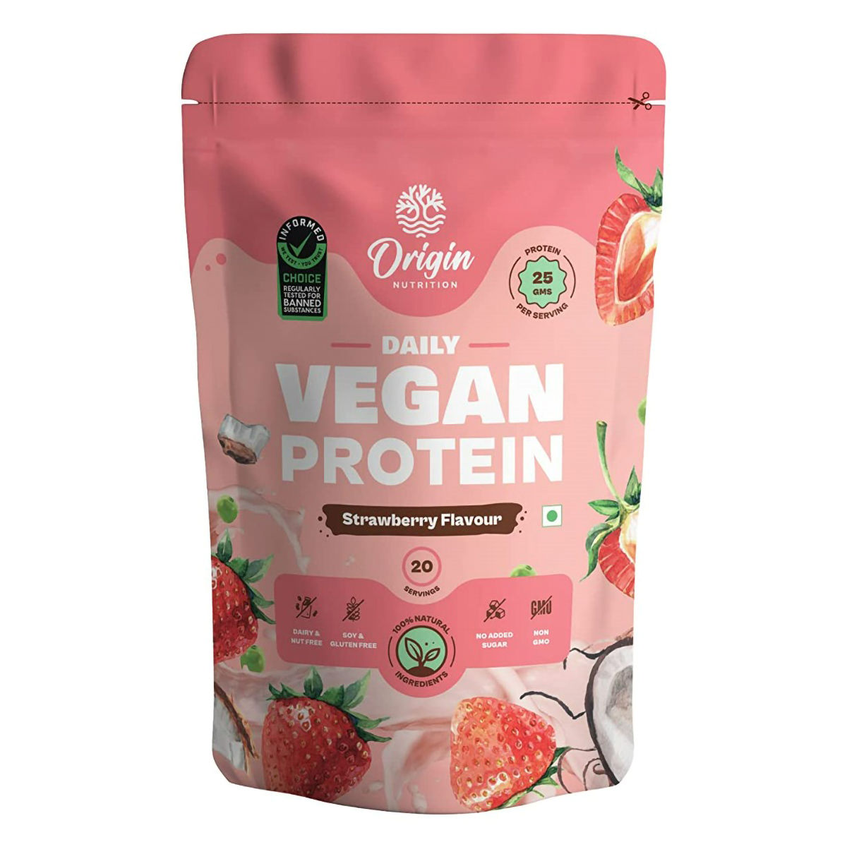 Buy Origin Nutrition 100% Natural Vegan Protein Strawberry Flavour Powder, 830 gm Online