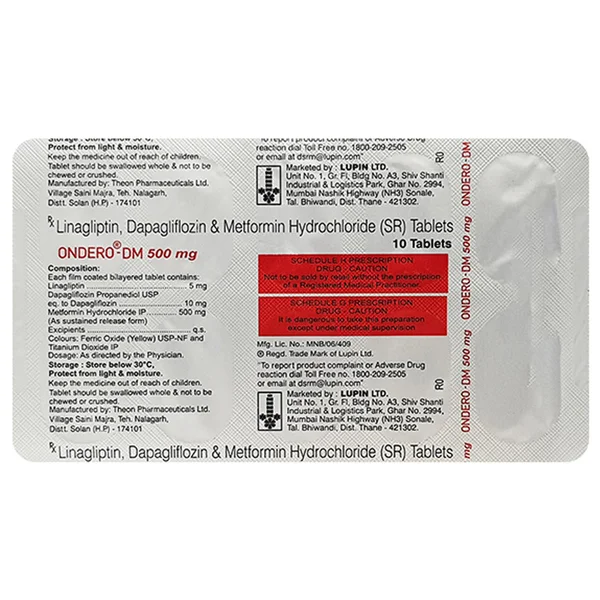 Ondero DM 500 mg Tablet 10's, Pack of 10 TabletS