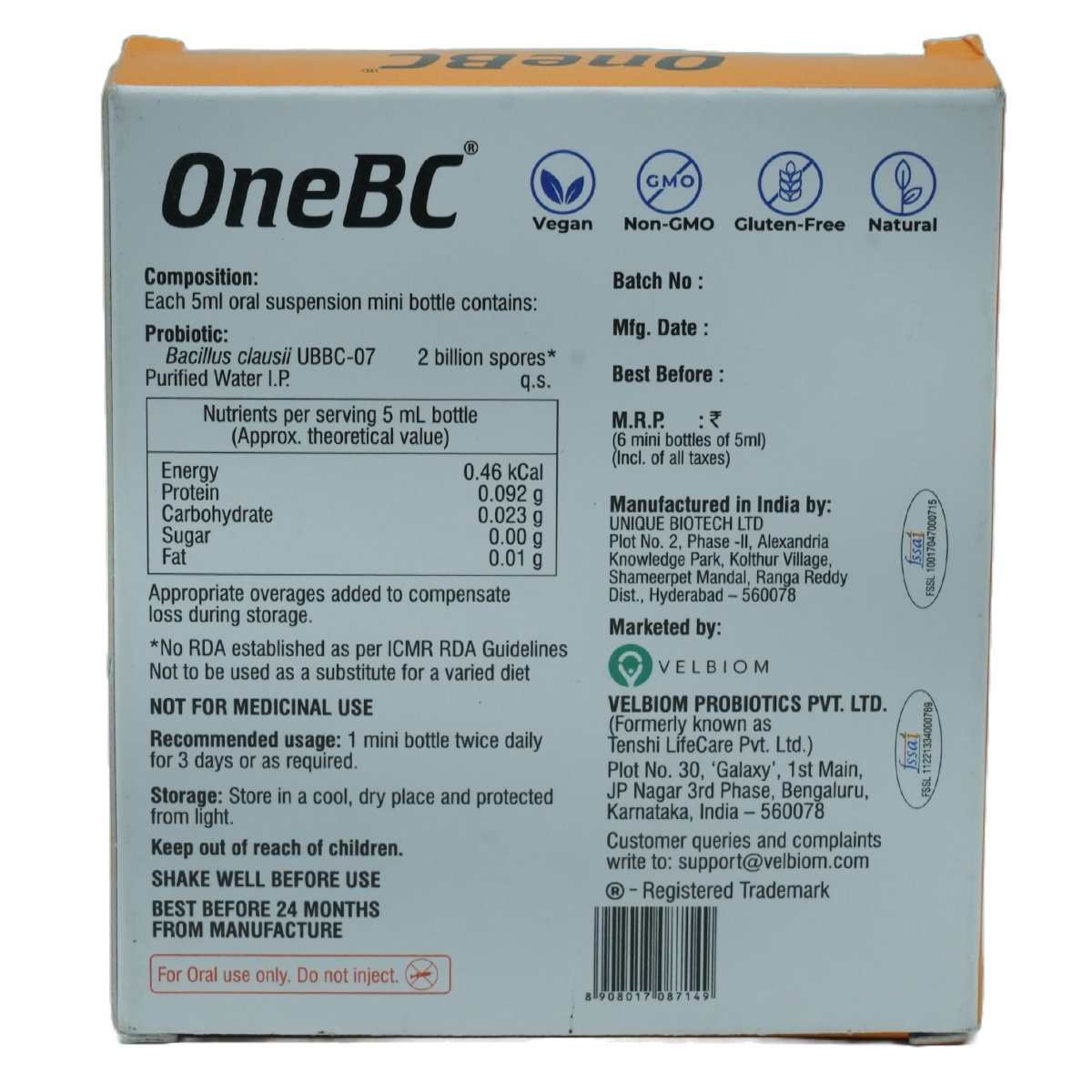 One BC Oral Suspension 5 ml, Pack of 1 SUSPENSION One BC Oral Suspension 5 ml, Pack of 1 SUSPENSION