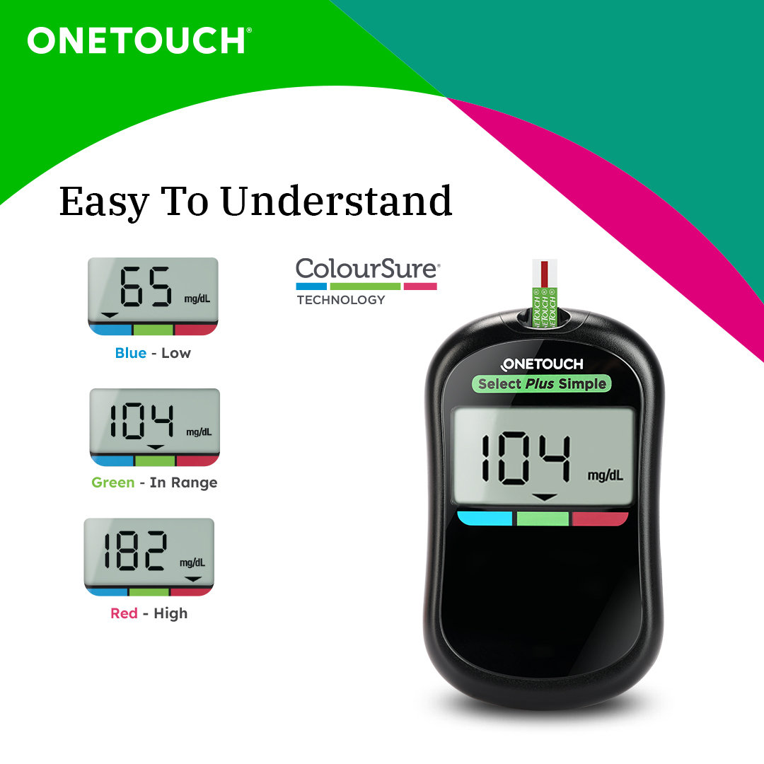 OneTouch Select Plus Simple Glucometer (Free 10 strips + Lancing Device + 25 Lancets), 1 Kit, Pack of 1 OneTouch Select Plus Simple Glucometer (Free 10 strips + Lancing Device + 25 Lancets), 1 Kit, Pack of 1