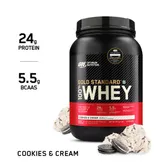Optimum Nutrition (ON) Gold Standard 100% Whey Protein Cookies &amp; Cream Flavour Powder, 2 lb, Pack of 1