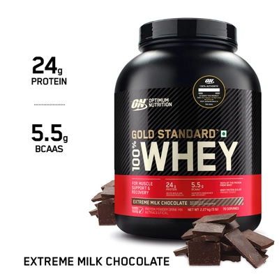 Optimum Nutrition (ON) Gold Standard 100% Whey Protein Extreme Milk Chocolate Flavour Powder, 5 lb, Pack of 1