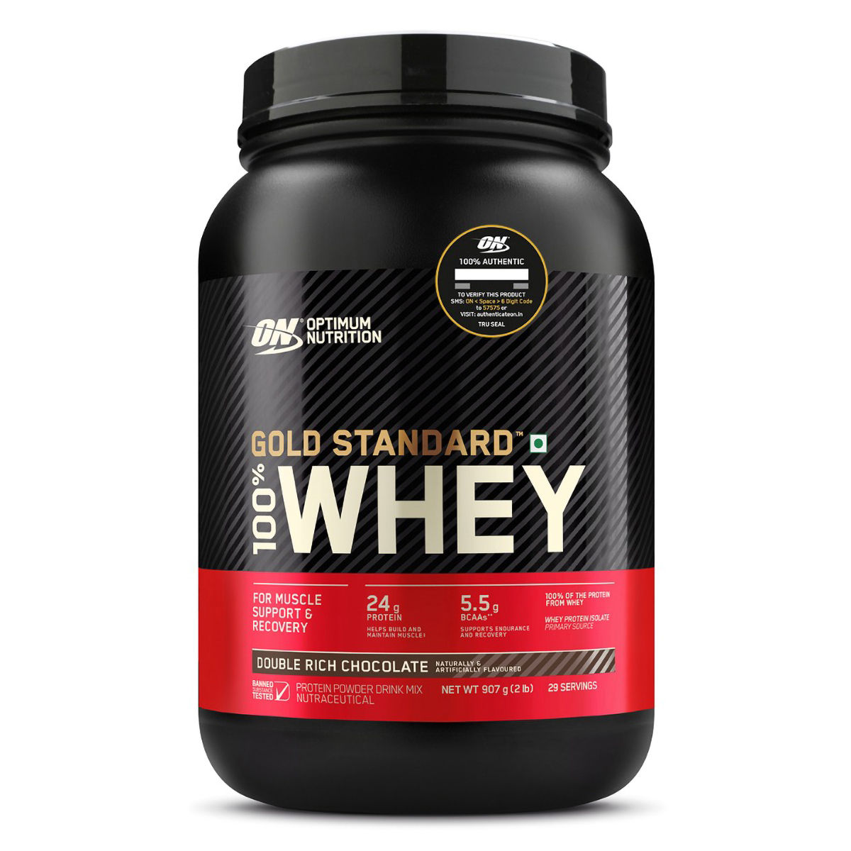 Optimum Nutrition (ON) Gold Standard 100% Whey Protein Double Rich Chocolate Flavour Powder, 2 lb, Pack of 1 