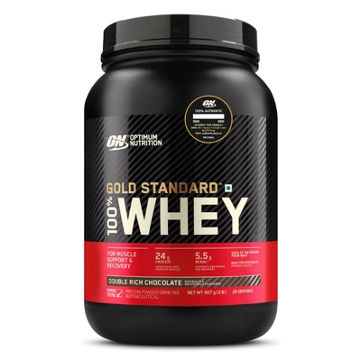 Optimum Nutrition (ON) Gold Standard 100% Whey Protein Double Rich Chocolate Flavour Powder, 2 lb, Pack of 1