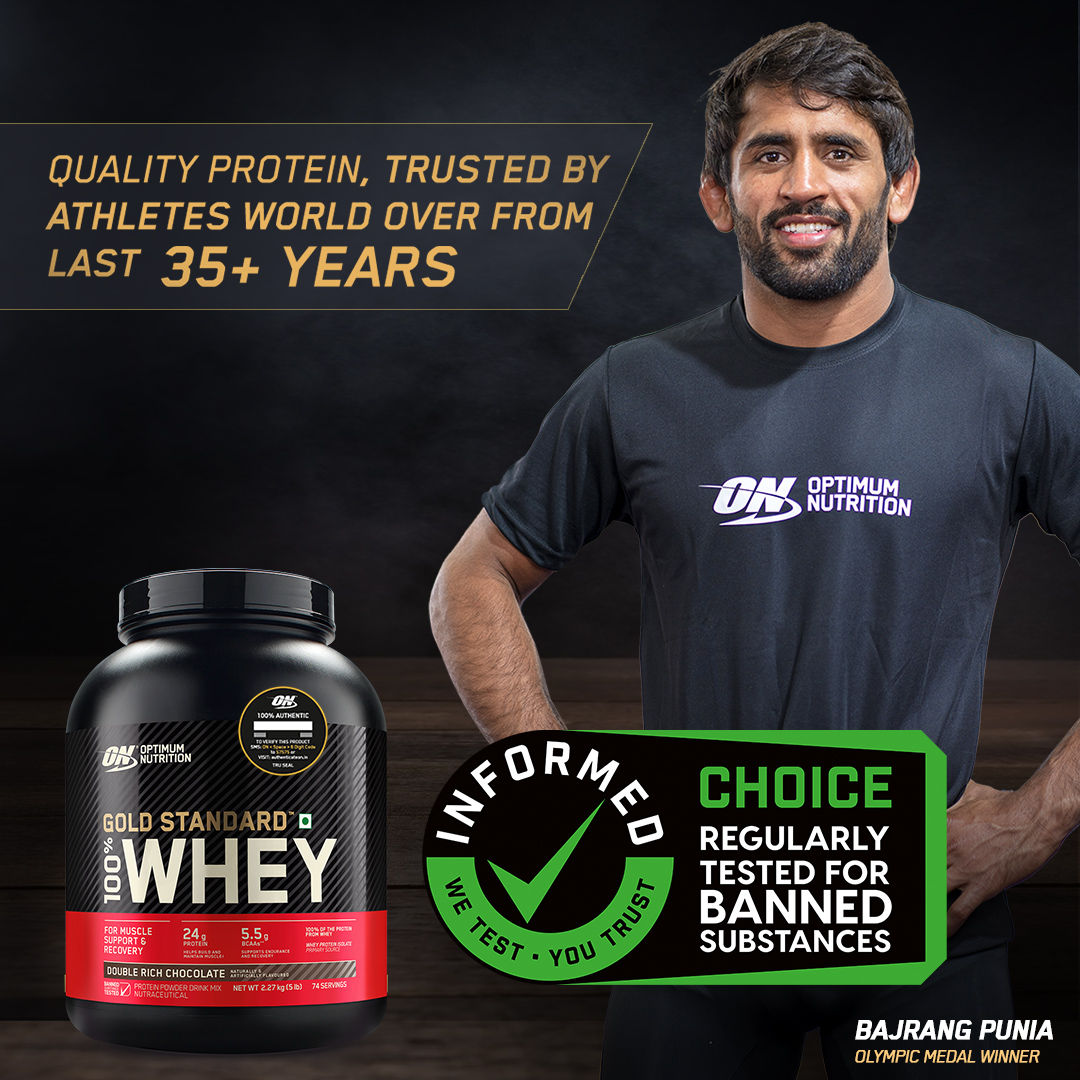 Optimum Nutrition (ON) Gold Standard 100% Whey Protein Double Rich Chocolate Flavour Powder, 2 lb, Pack of 1 