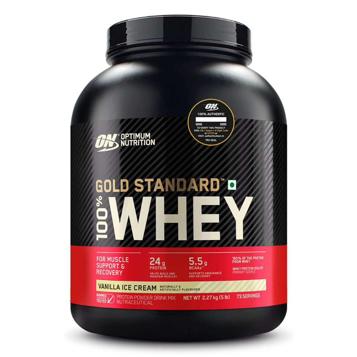 Buy Optimum Nutrition (ON) Gold Standard 100% Whey Protein Vanilla Ice Cream Flavour Powder, 5 lb Online