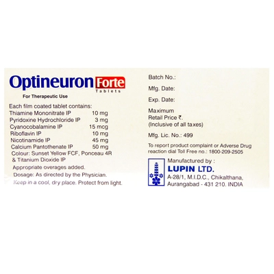 Optineuron Forte Tablet 10's, Pack of 10 TABLETS