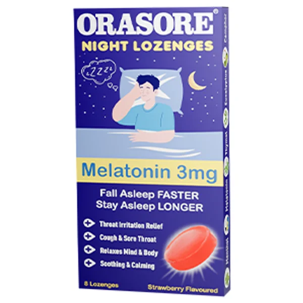 Orasore Night 3mg Strawberry Flavor Melatonin Lozenges, 8 Count, Pack of 8