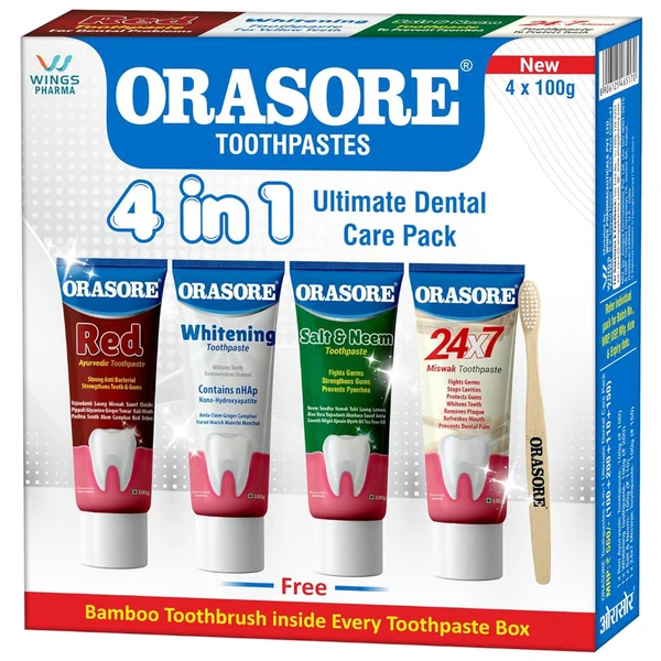 Orasore 4 In 1 ToothPaste, 400 gm (4 x 100 gm), Pack of 1