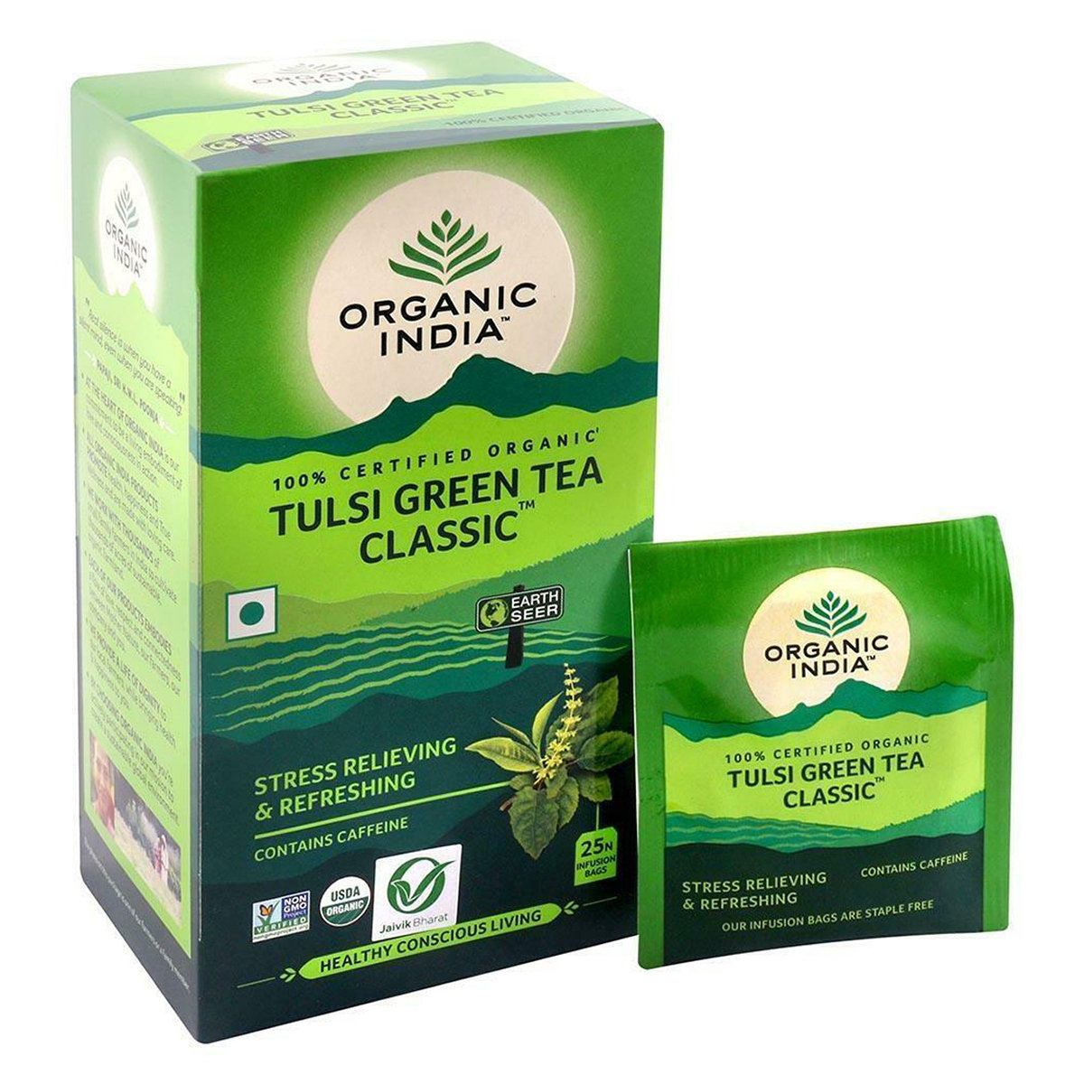 Organic India Tulsi Green Tea Bags, 25 Count, Pack of 1 Organic India Tulsi Green Tea Bags, 25 Count, Pack of 1