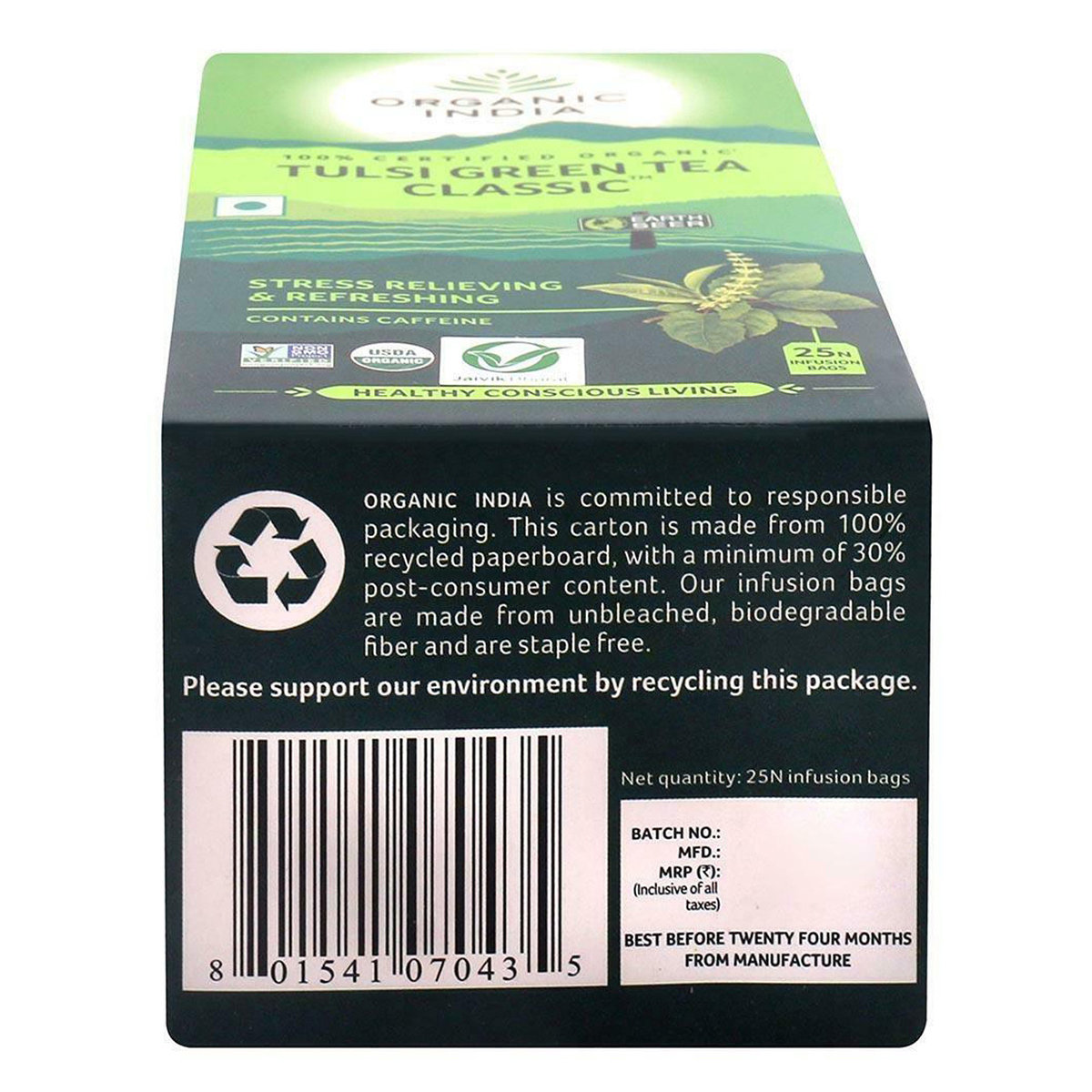 Organic India Tulsi Green Tea Bags, 25 Count, Pack of 1 Organic India Tulsi Green Tea Bags, 25 Count, Pack of 1