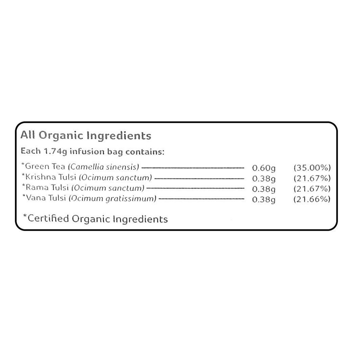 Organic India Tulsi Green Tea Bags, 25 Count, Pack of 1 Organic India Tulsi Green Tea Bags, 25 Count, Pack of 1