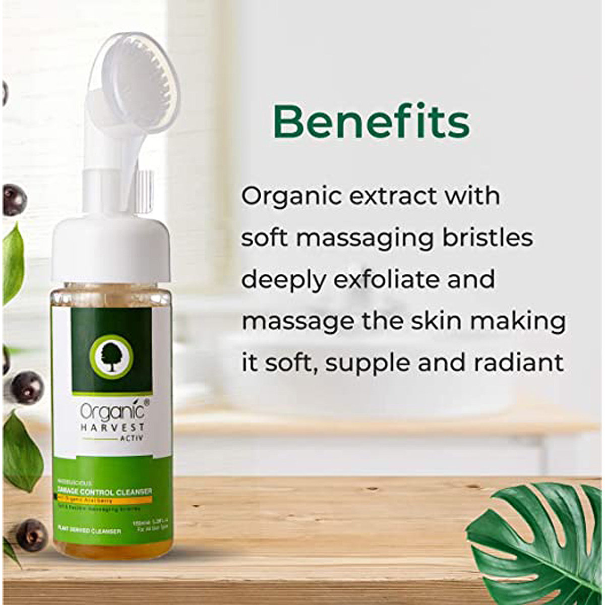 Organic Harvest Damage Control Cleanser 150 ml | With Organic Acia Berry | Exfoliates Skin | Soft & Flexible Massaging Bristles | For All Skin Type, Pack of 1 Organic Harvest Damage Control Cleanser 150 ml | With Organic Acia Berry | Exfoliates Skin | Soft & Flexible Massaging Bristles | For All Skin Type, Pack of 1