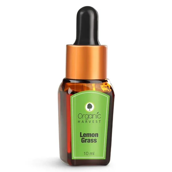 Organic Harvest Lemon Grass Essential Oil 10 ml | Pure Lemon Grass Oil | Treats Wrinkles | Pruifies Home | Skin Care Oil | Organic | For Oily Skin, Pack of 1